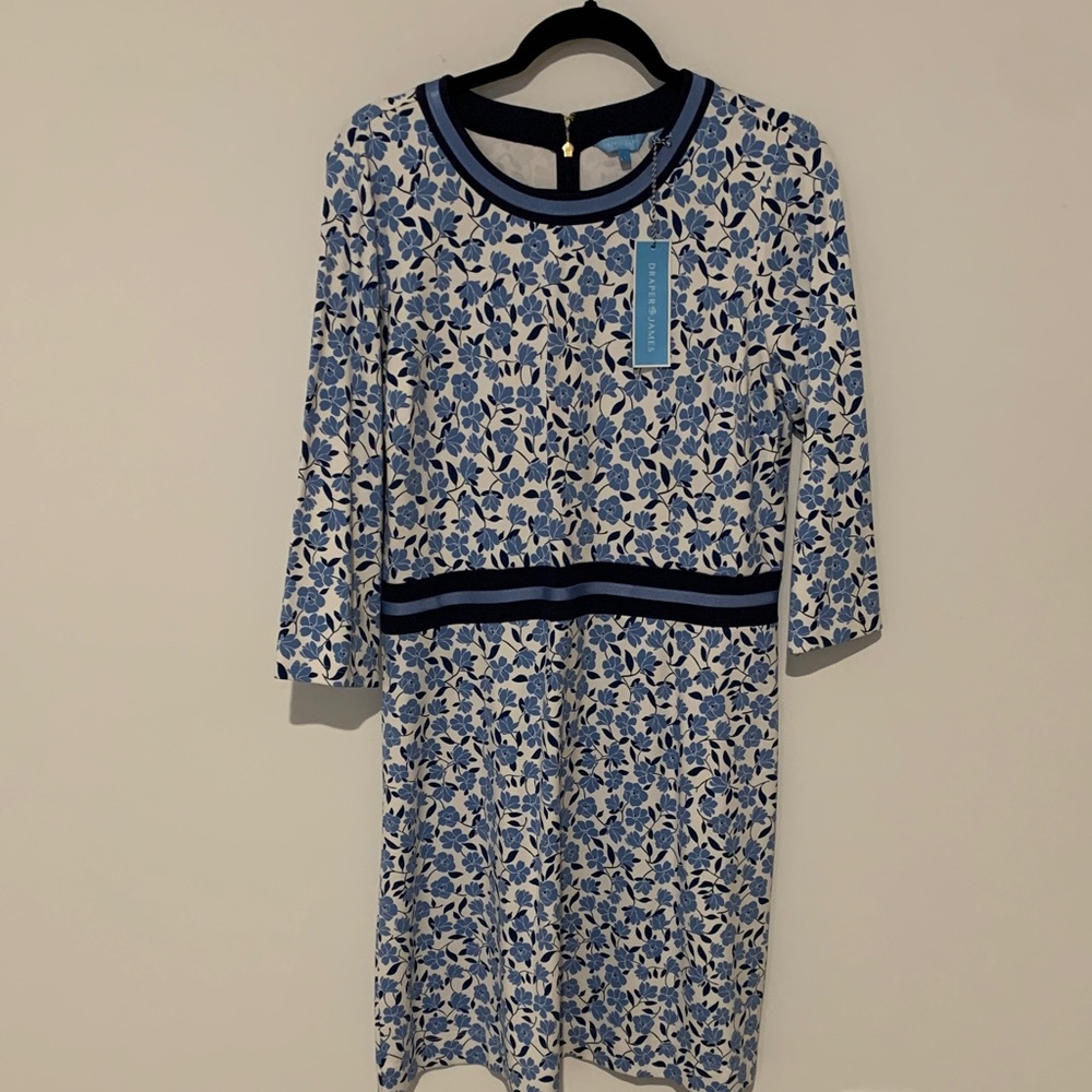 Draper James Blue and White Floral Long Sleeve Dress